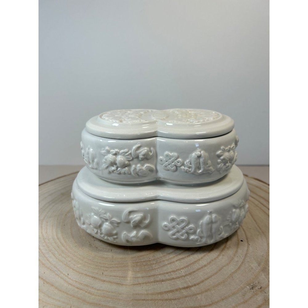 VTG Mottahedeh Italy Stacked Trinket Jewelry Box Creamware Birds Bats Symbols